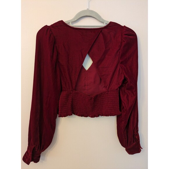 House of Harlow 1960 Red Velvet Long Sleeve Crop Top Revolve Puff Sleeve Small - Picture 5 of 11